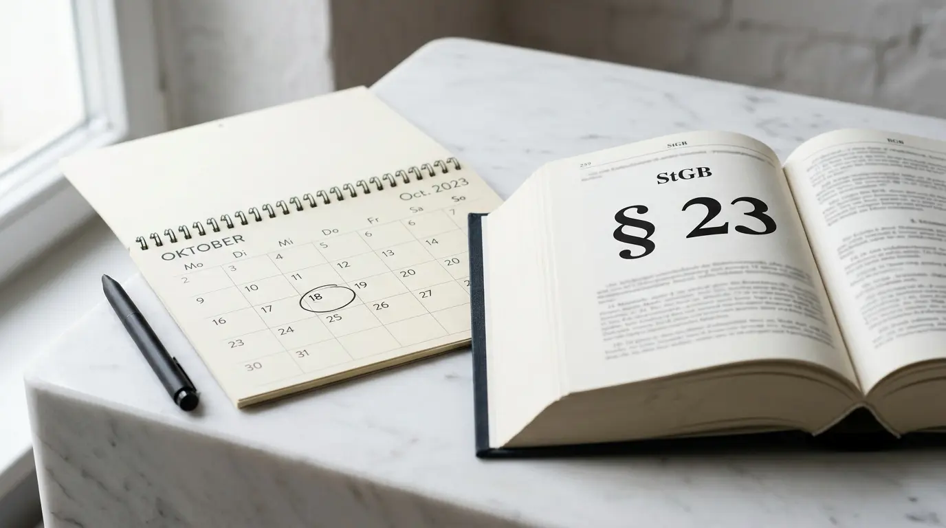 Aufgeschlagenes Gesetzbuch mit § 23 und Kalender mit eingekreistem Datum zur Spekulationsfrist beim Luxusuhren-Verkauf
